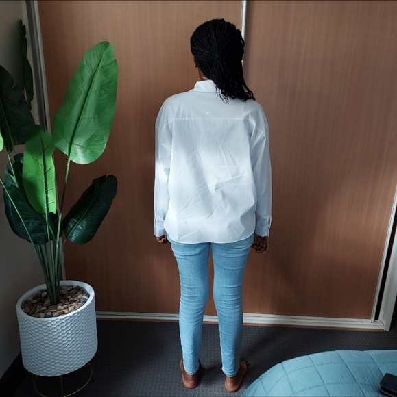 White Formal casual Shirt Long Sleeve Sz 10 Cotton Oversized Tops Blouse button - Picture 14 of 14